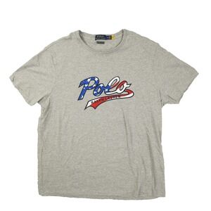 Polo Ralph Lauren Crew Neck T Shirt Mens XL Custom Slim Fit Logo Gray Flag Stars